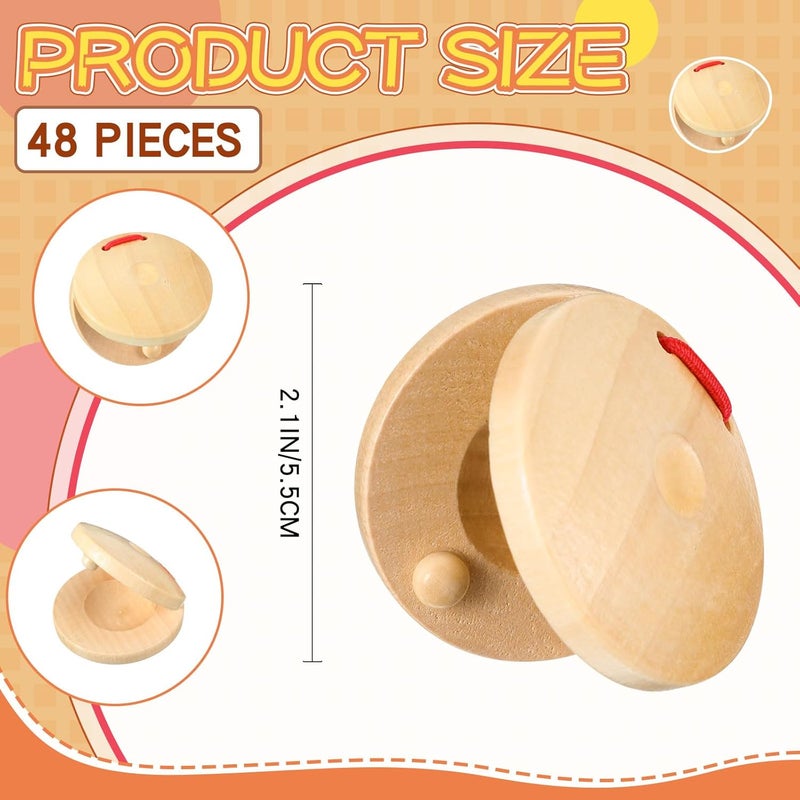 Lukmaa 48 Pcs Castanets Bulk Wooden Musical Instrument for Adults Wood Hand Finger Castanets Rhythm Clap Board Hand Percussion for Christmas Party Favors Gifts - Image 2
